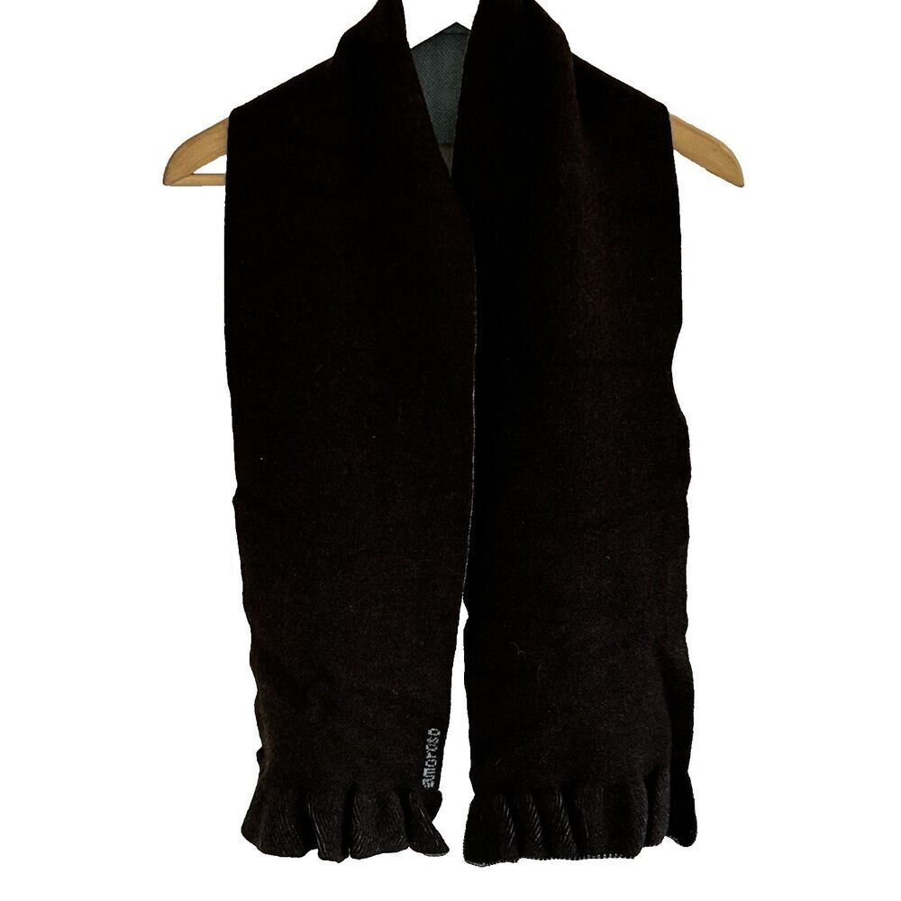 Amoroso Scarf Merino Wool Brown Blue Ruffle Trim Ladies Quiet Luxury Neck